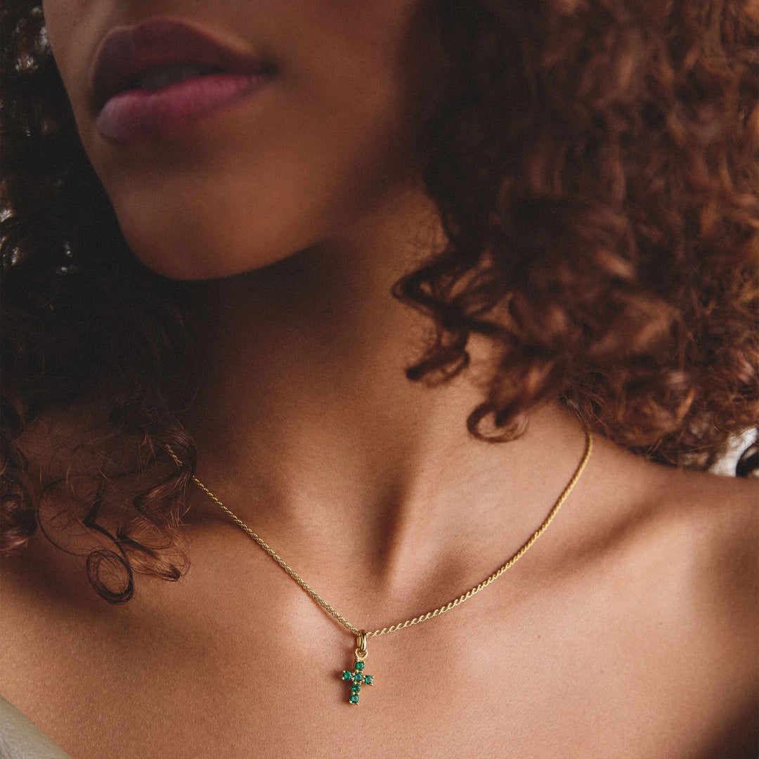 Thomas Sabo Gold-Plated Cross Charm with Green Nano Crystal CCC1206MGRY