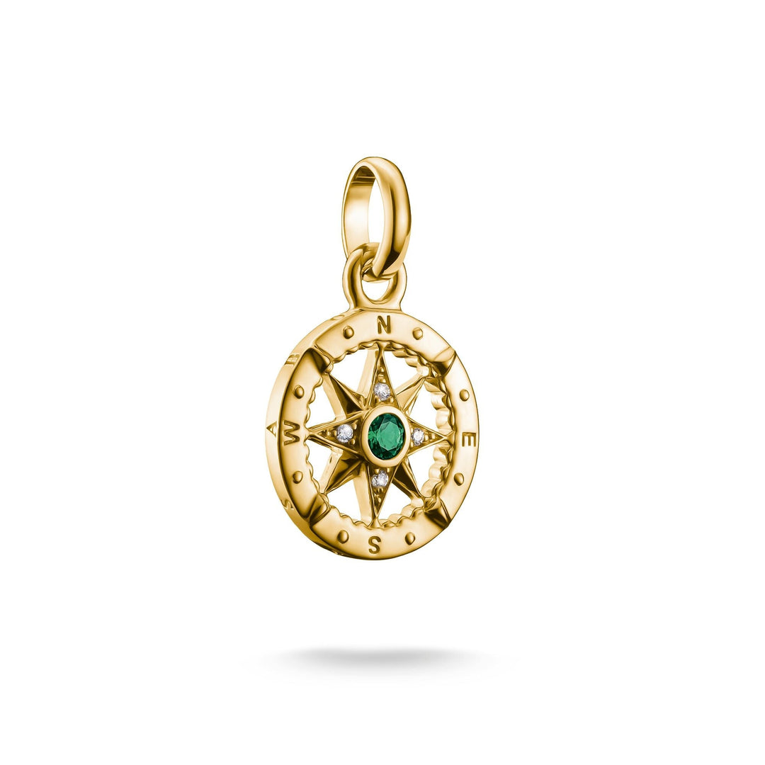 Thomas Sabo Gold-Plated Compass Charm with Green Nano Crystal CCC1261MY