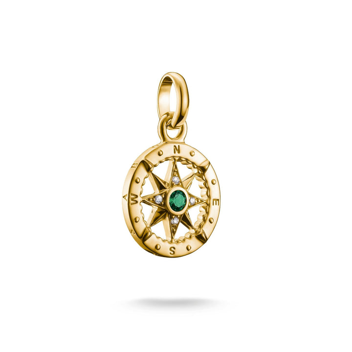 Thomas Sabo Gold-Plated Compass Charm with Green Nano Crystal CCC1261MY