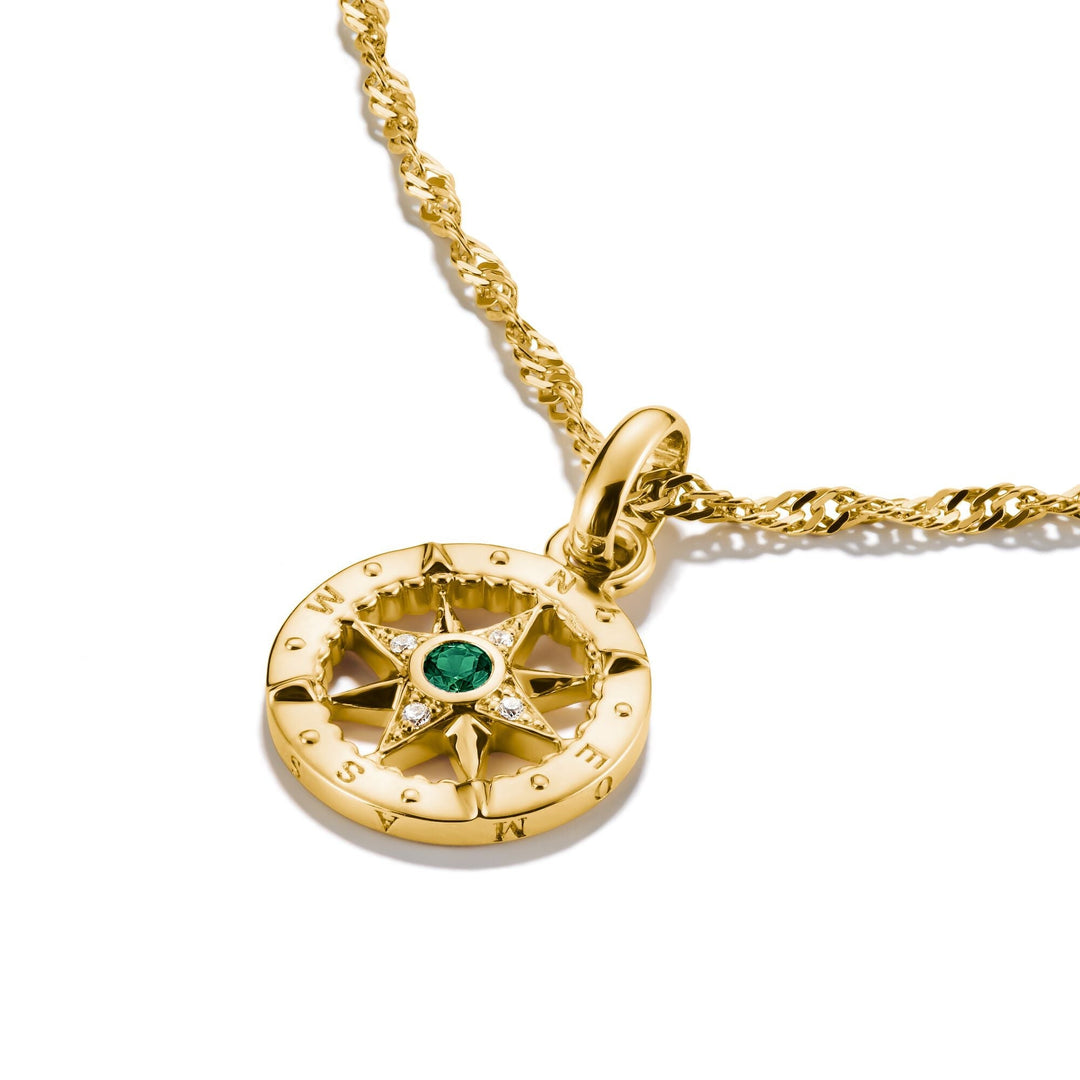 Thomas Sabo Gold-Plated Compass Charm with Green Nano Crystal CCC1261MY
