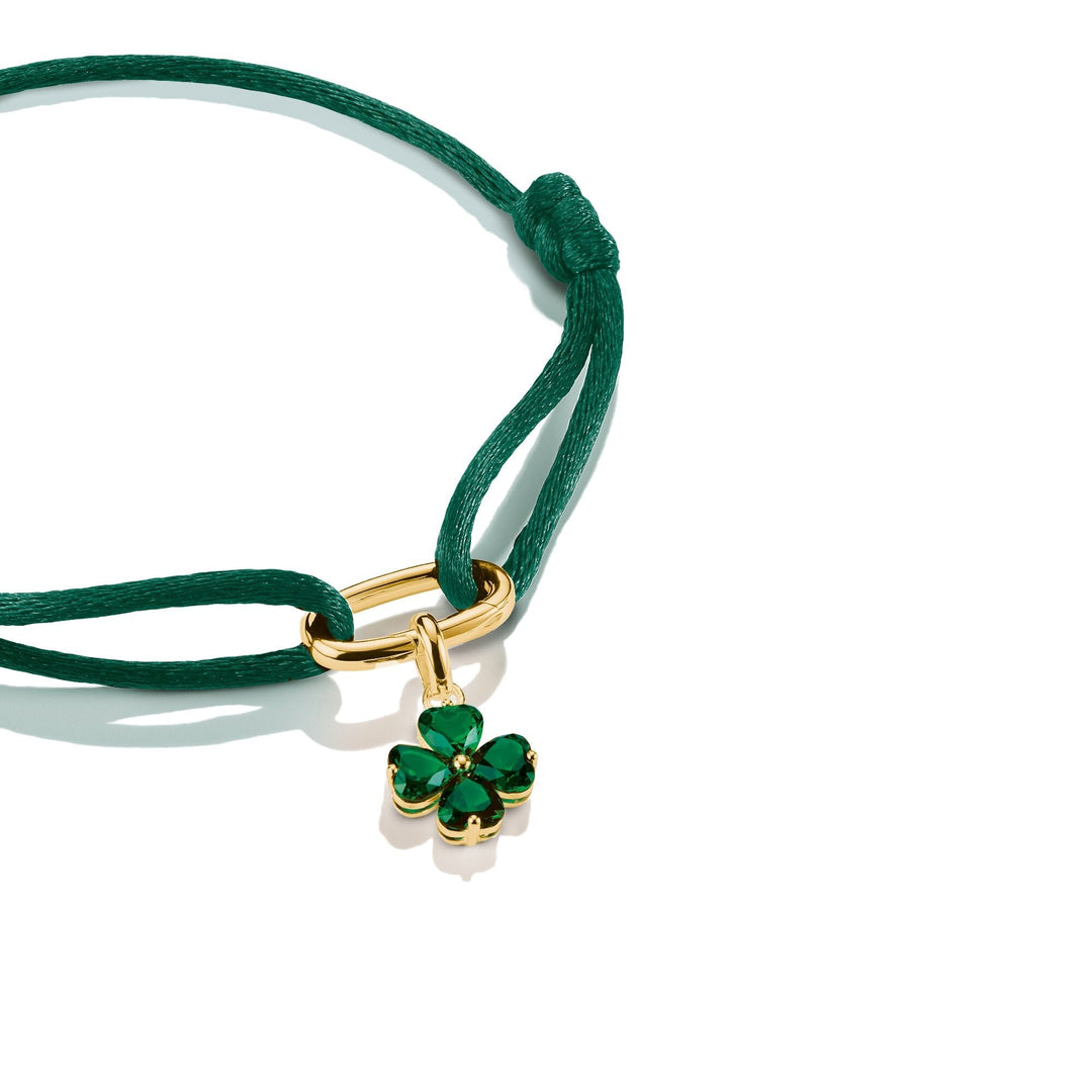 Thomas Sabo Gold-Plated Four-Leaf Clover Charm with Green Heart-Cut Stones CCC1326MGRY