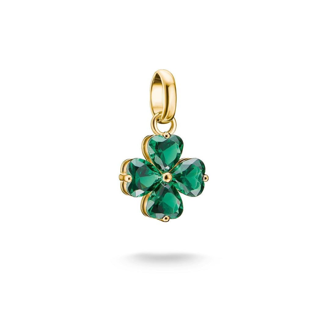 Thomas Sabo Gold-Plated Four-Leaf Clover Charm with Green Heart-Cut Stones CCC1326MGRY