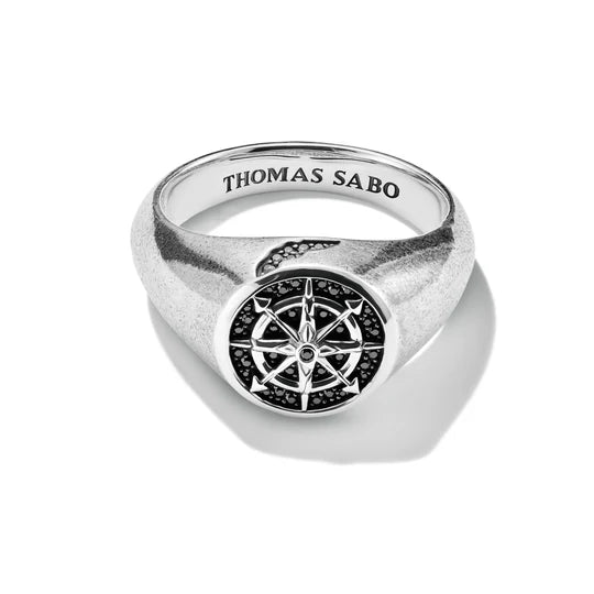 THOMAS SABO Signet Ring Compass Black Zirconia TR2515M