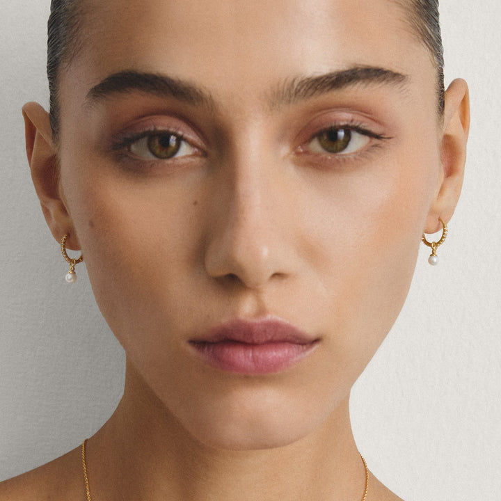 THOMAS SABO Hoop earrings pearl with zirconia TCR702MY
