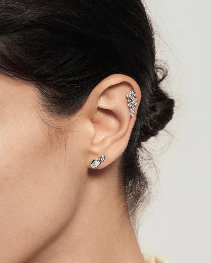 Ania Haie Silver Bezel Organic Pebble & Round Stud Earrings E076-05H