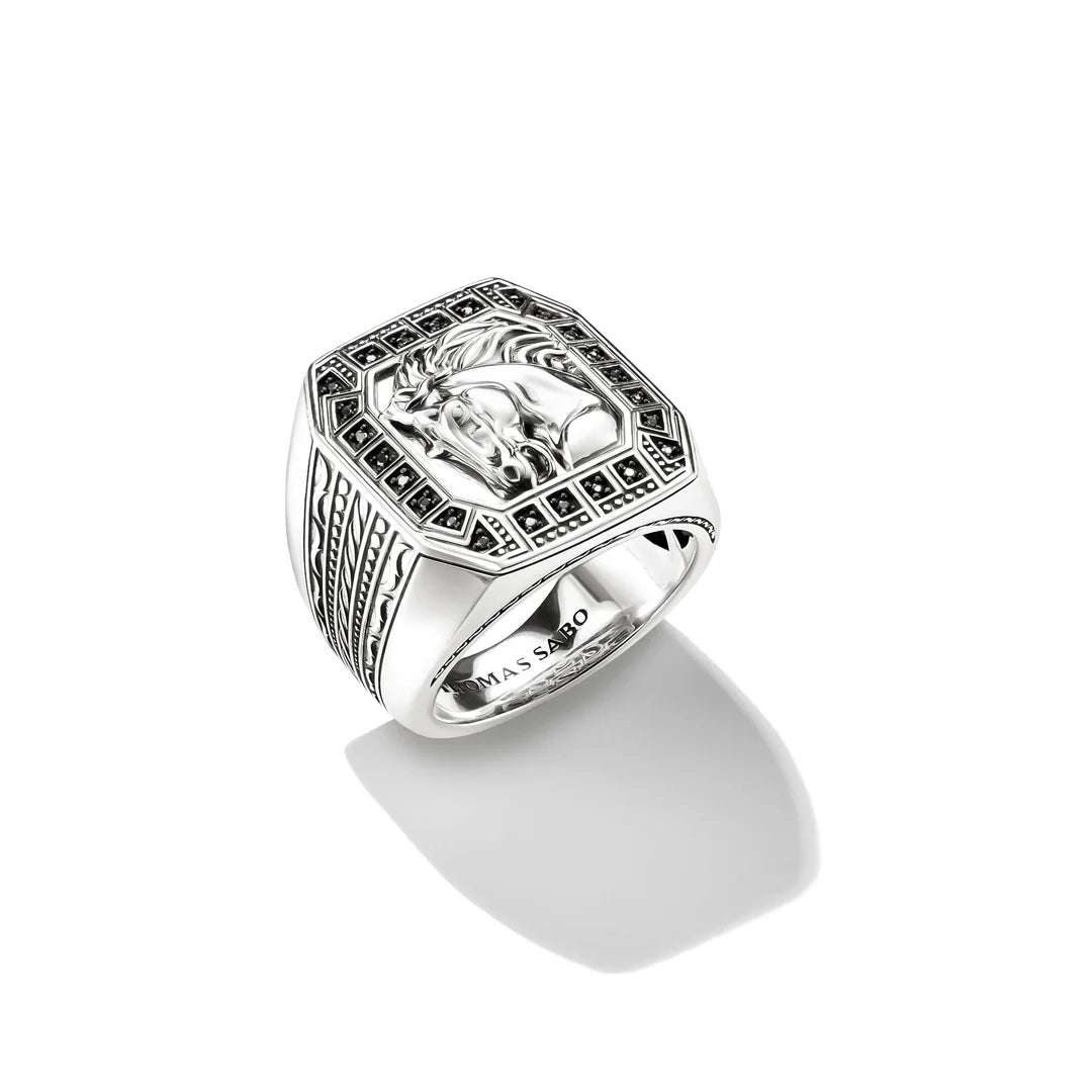 THOMAS SABO Horse Head Signet Ring with Zirconia Stones TR2533B