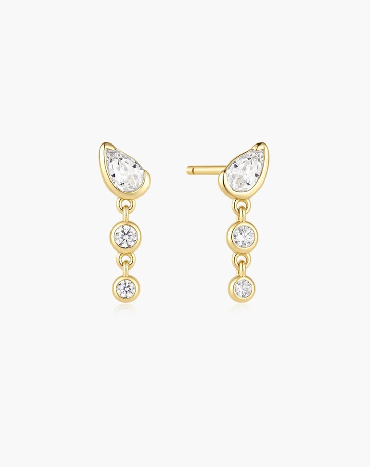 Ania Haie Gold Teardrop & Bezel Round Dangle Stud Earrings E076-03G