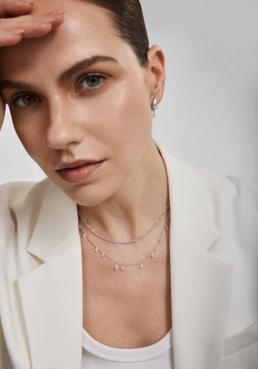 ANIA HAIE Silver Polished Teardrop Dangle Station 40.5-45.5cm Necklace  N078-02H