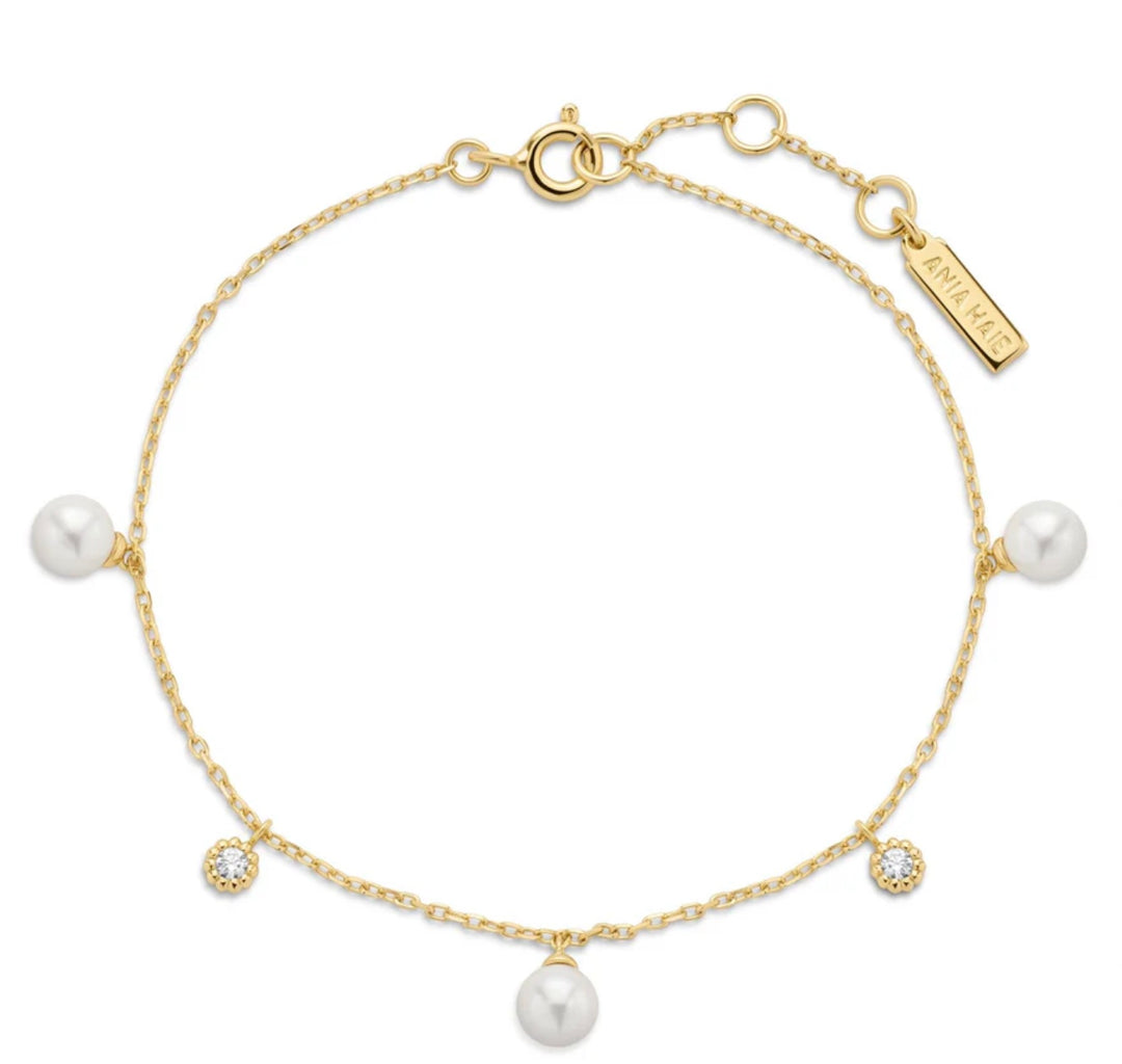 Ania Haie Gold Shell Pearl & Sparkle Drop Station Bracelet B071-04G