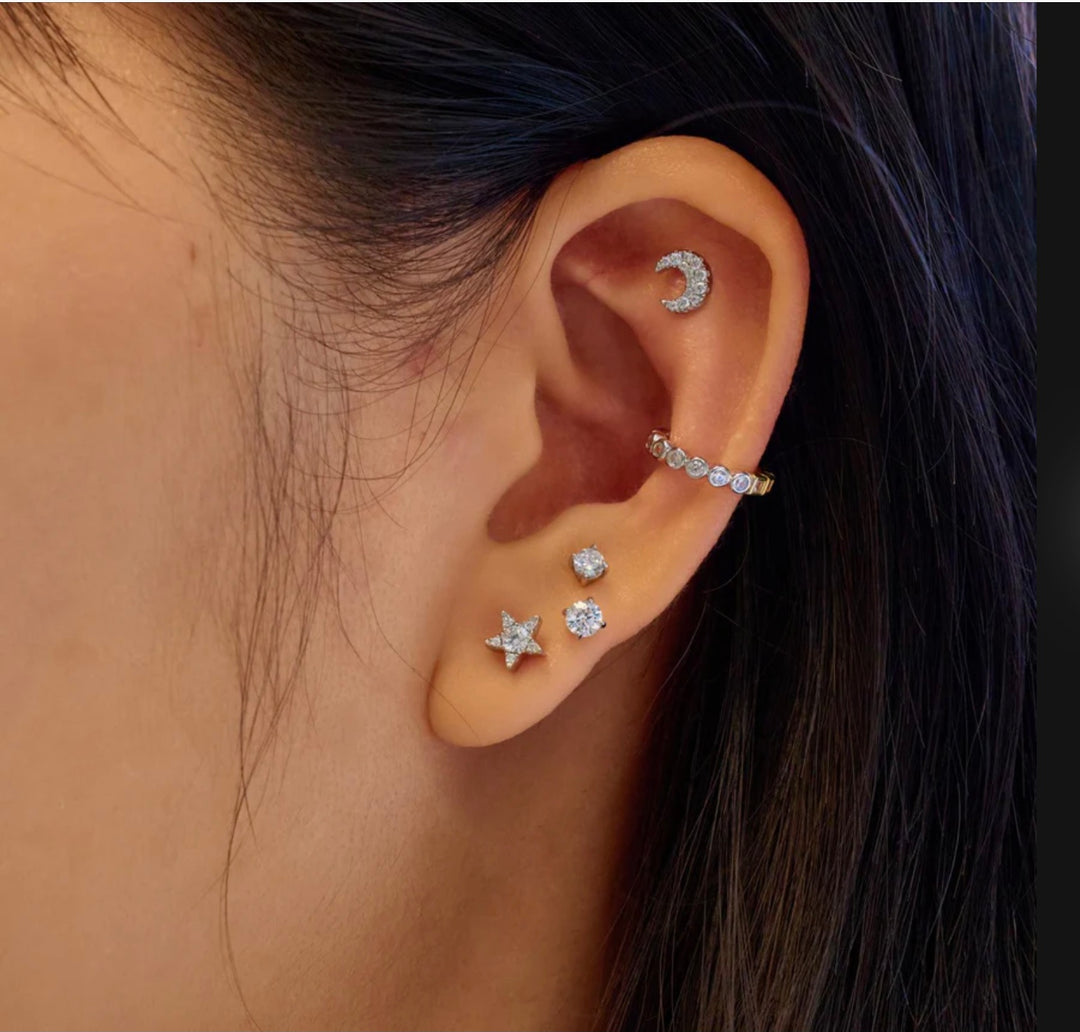 Ania Haie Silver Pave Crescent Moon Barbell Single Earring E070-07H