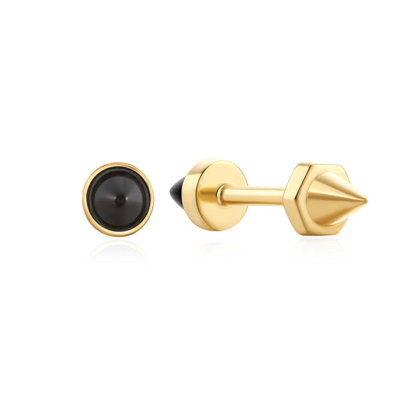 Ania Haie Gold Black Agate Point Barbell Earrings E053-01G
