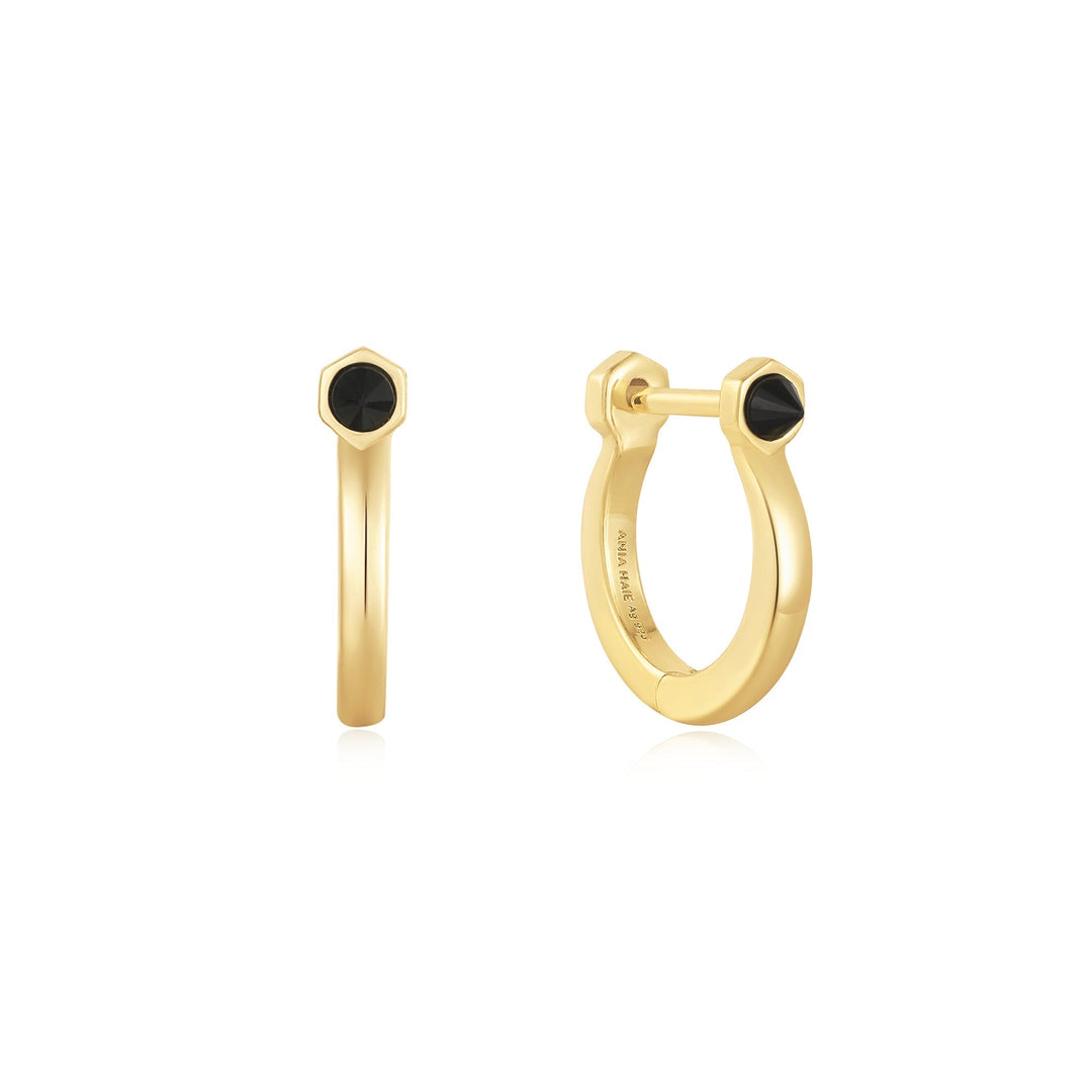 Ania Haie Gold Black Agate Huggie Hoop Earrings E053-04G