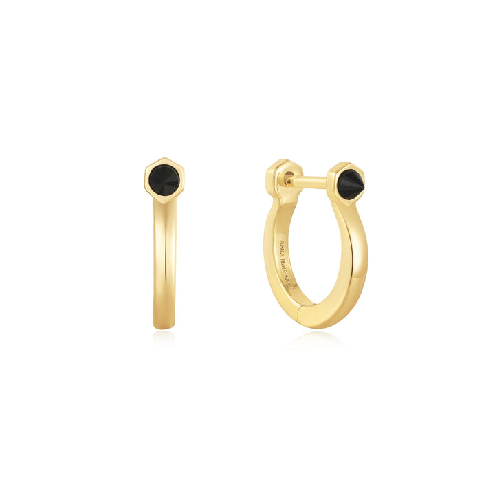 Ania Haie Gold Black Agate Huggie Hoop Earrings E053-04G