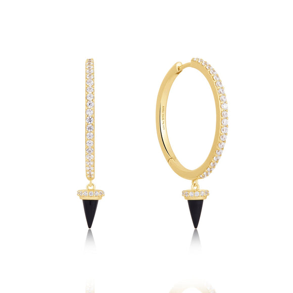 Ania Haie Gold Black Agate Drop Hoop Earrings E053-09G