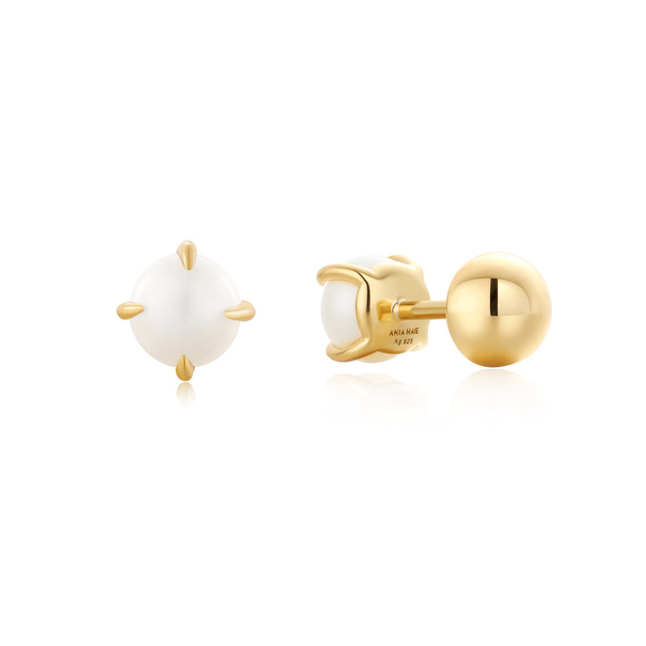 Ania Haie Gold Pearl Barbell Earrings E054-02G