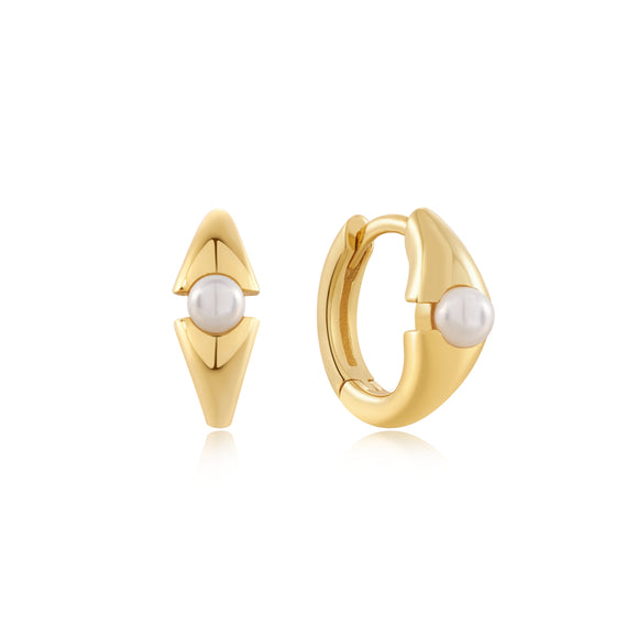 Ania Haie Gold Pearl Geometric Huggie Hoop Earrings E054-03G