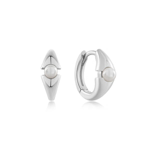 Ania Haie Silver Pearl Geometric Huggie Hoop Earrings E054-03H