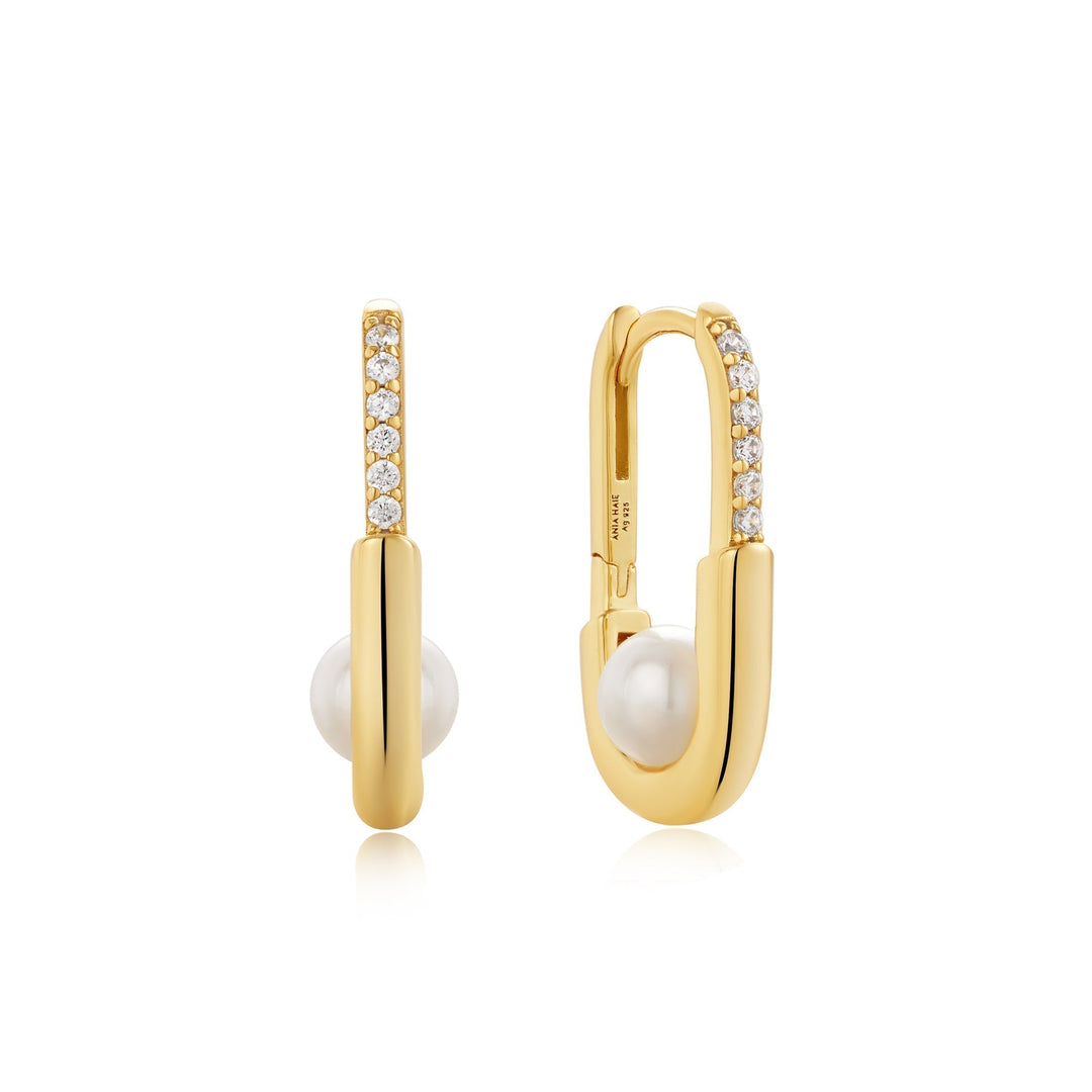 Ania Haie Gold Pearl Interlock Oval Hoop Earrings E054-04G