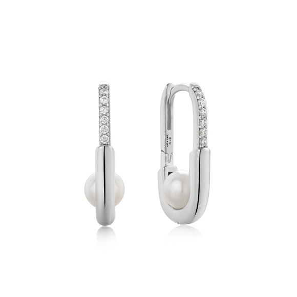 Ania Haie Silver Pearl Interlock Oval Hoop Earrings E054-04H
