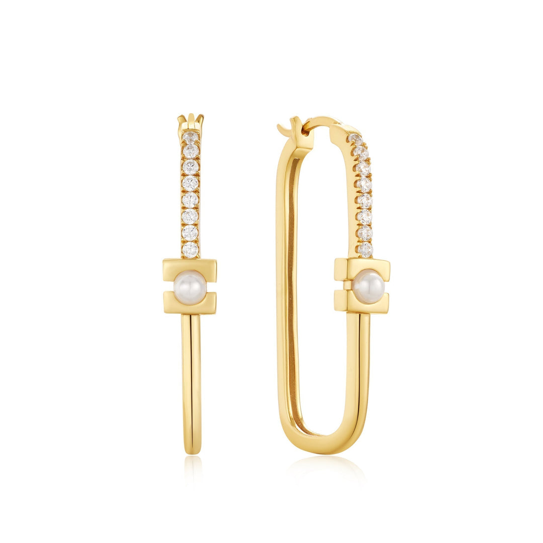 Ania Haie Gold Pearl Modernist Oval Hoop Earrings E054-06G