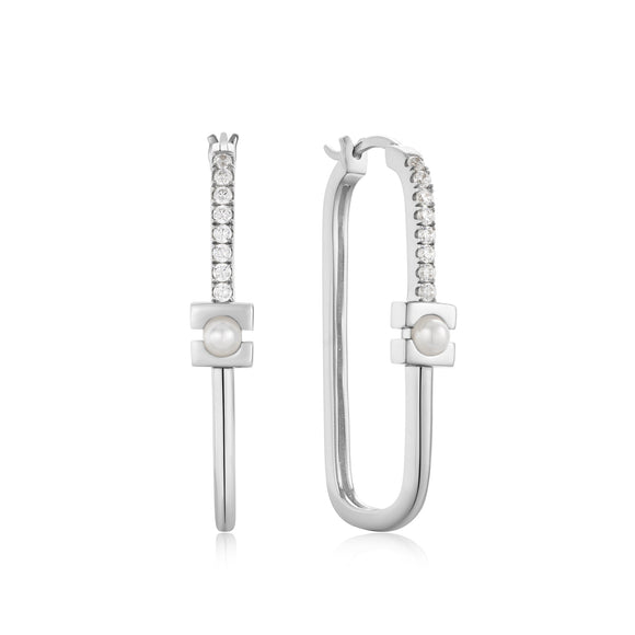 Ania Haie Silver Pearl Modernist Oval Hoop Earrings E054-06H