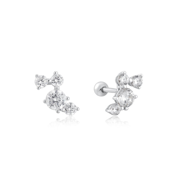 Ania Haie Silver Pave Climber Barbell Earrings E058-01H