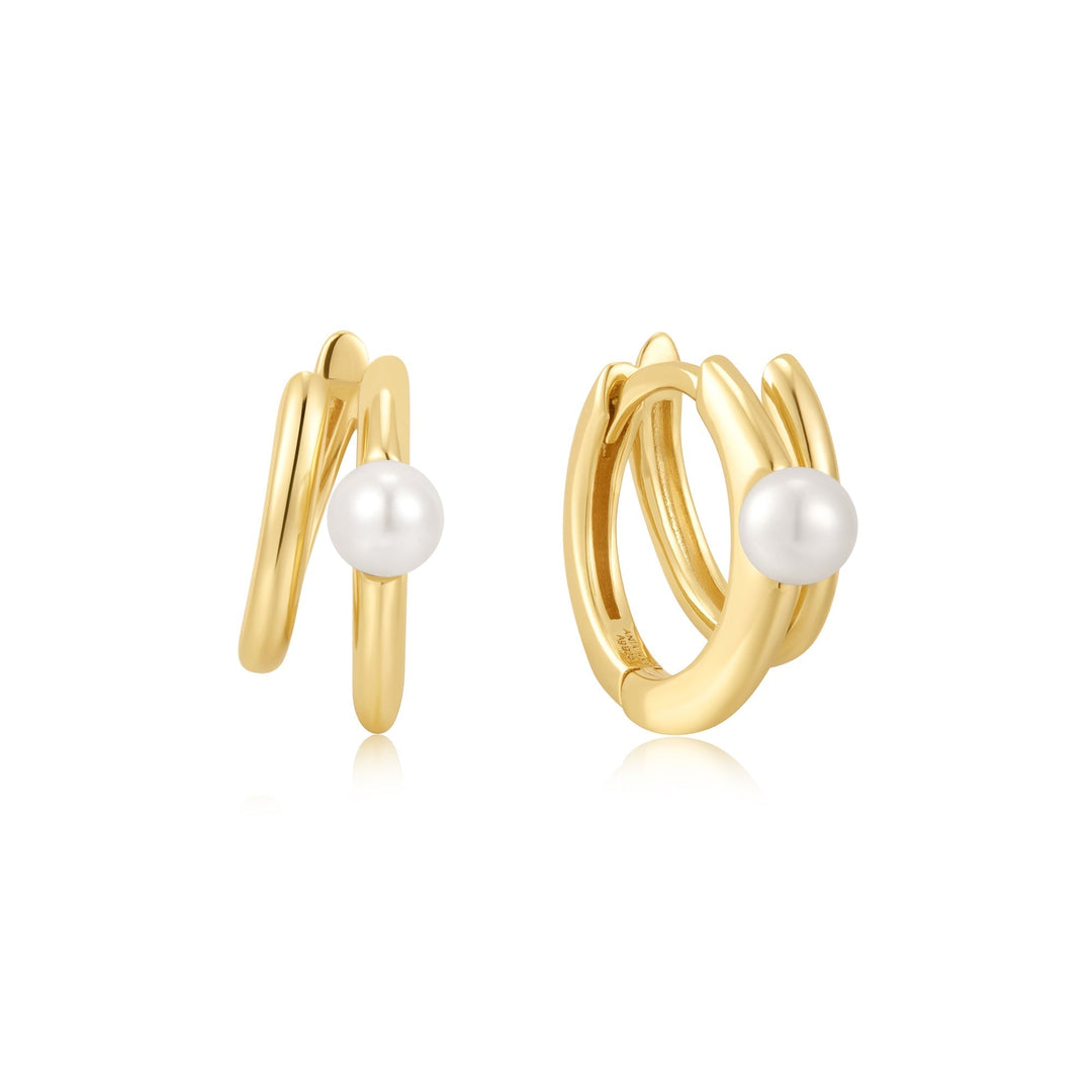 Ania Haie Gold Parallel Duo Freshwater Pearl Huggies E058-02G