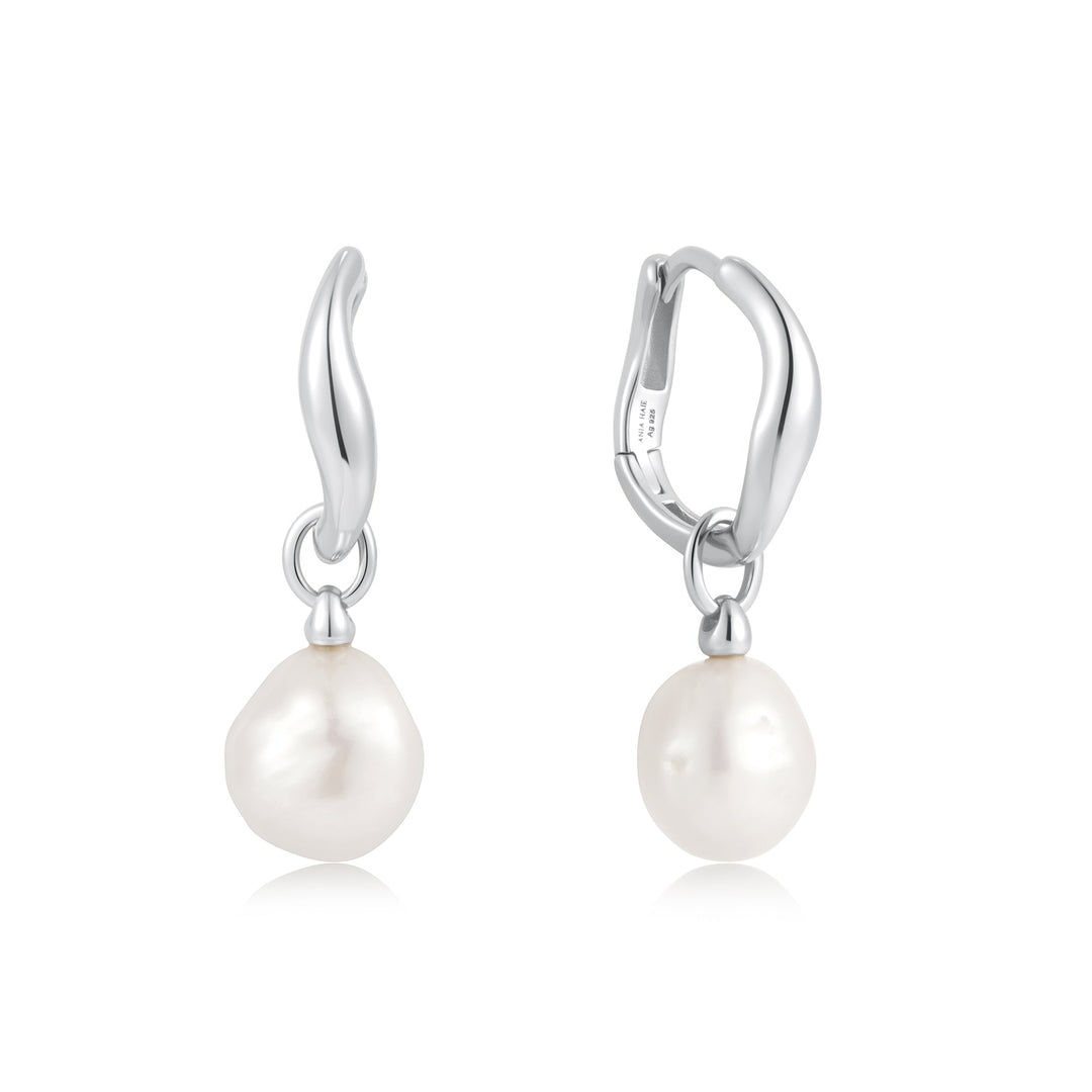 Ania Haie Silver Freshwater Pearl Drop Hoops E058-05H