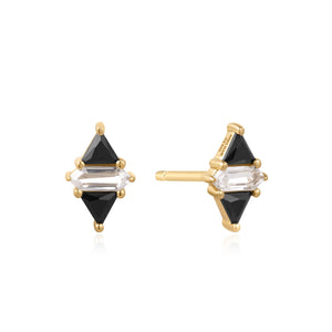 Ania Haie Gold Triangle Black & White Cubic Zirconia Studs E059-07G