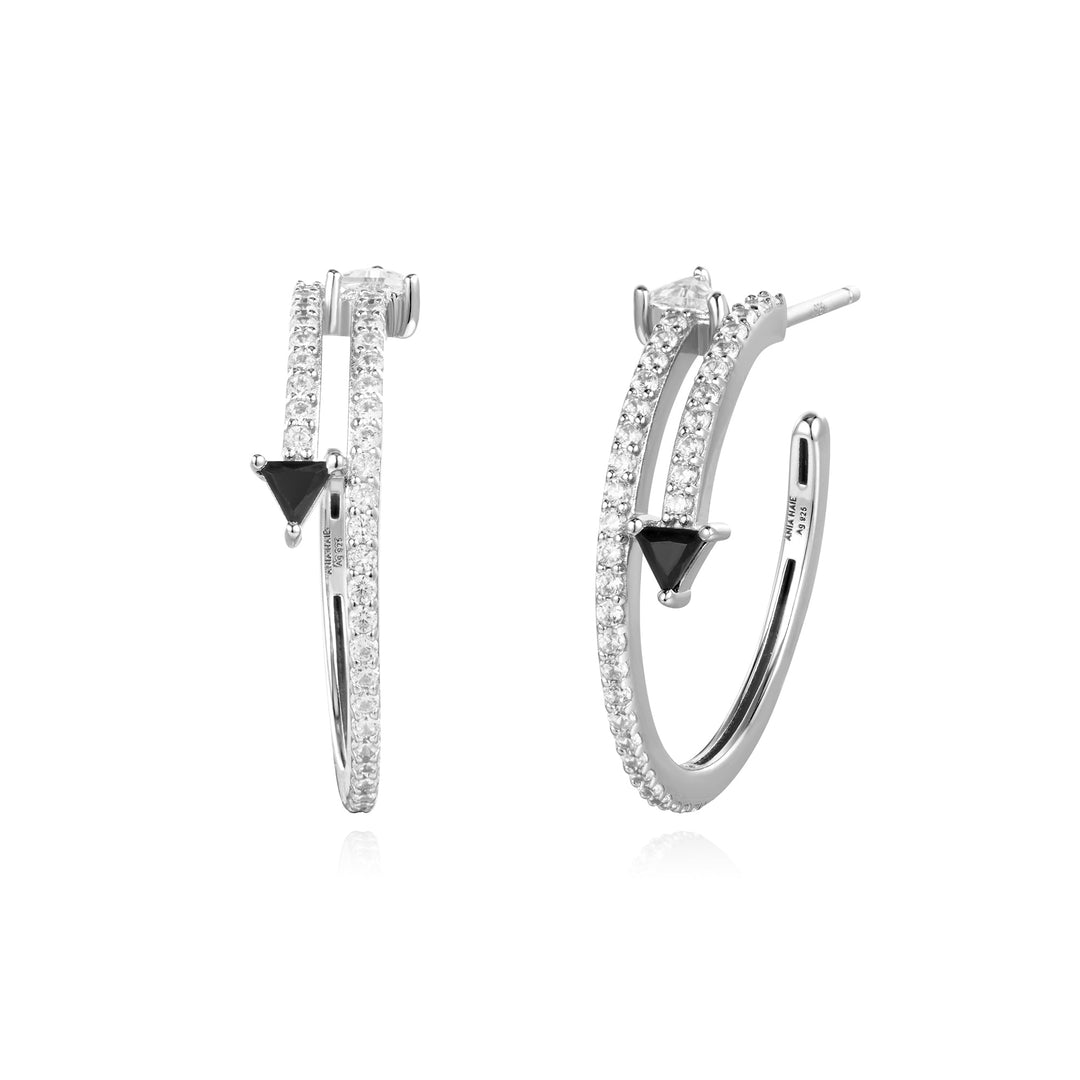 Ania Haie Silver Pave Double Arrow Stud Hoops E059-18H