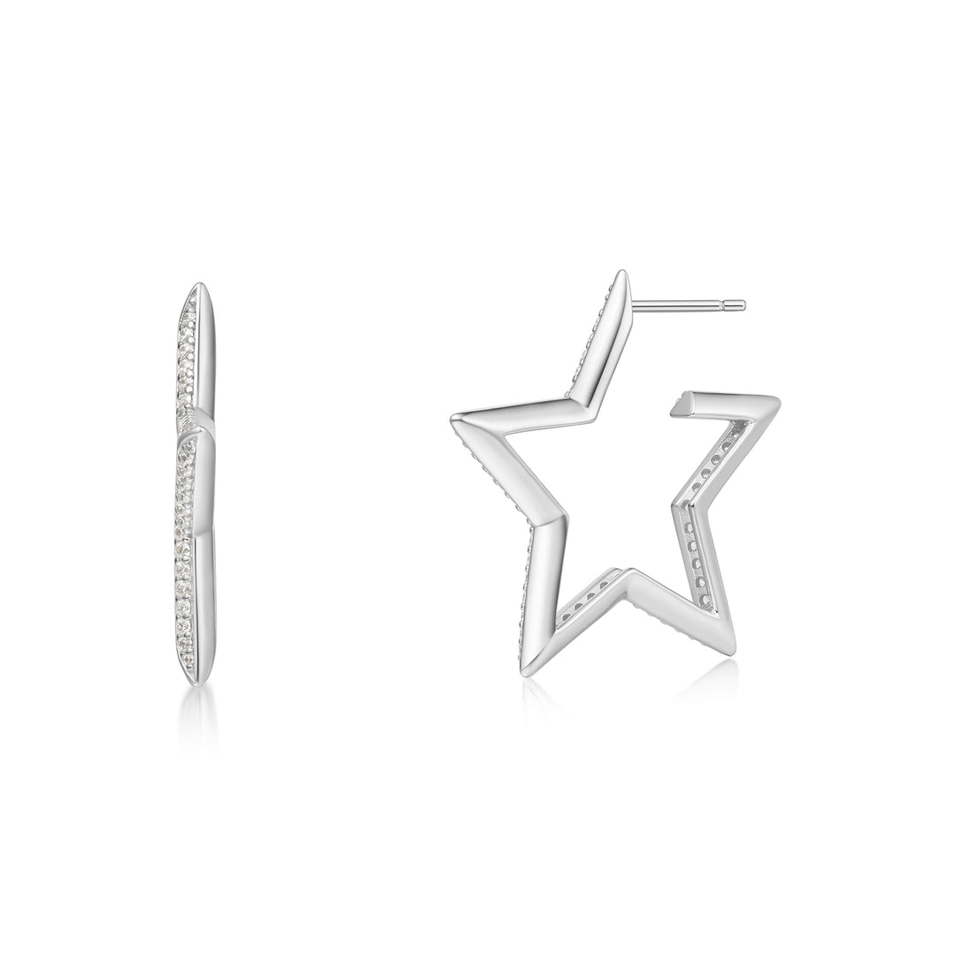 Ania Haie Silver Large Star-Shaped Pave Hoop Earrings