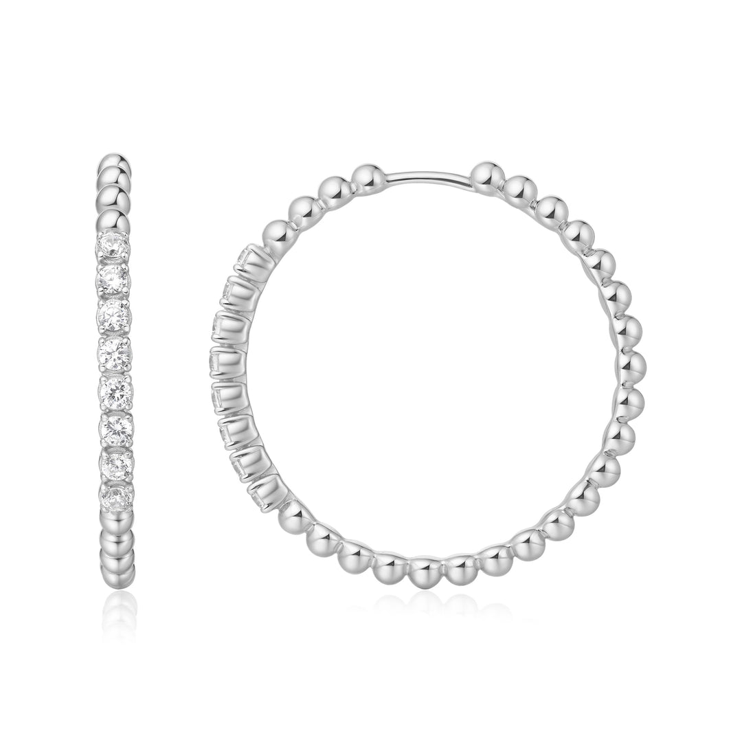Ania Haie Silver Large Claw Sphere Beaded Hoop Earrings