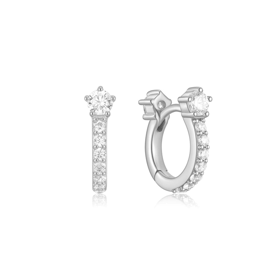 Ania Haie Silver Sparkling Pave Huggie Hoop Earrings