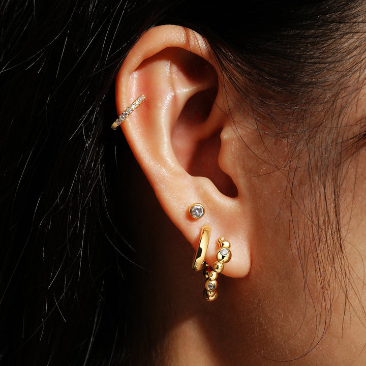 Ania Haie Gold Bezel Beaded Curved Huggie Hoop Earrings