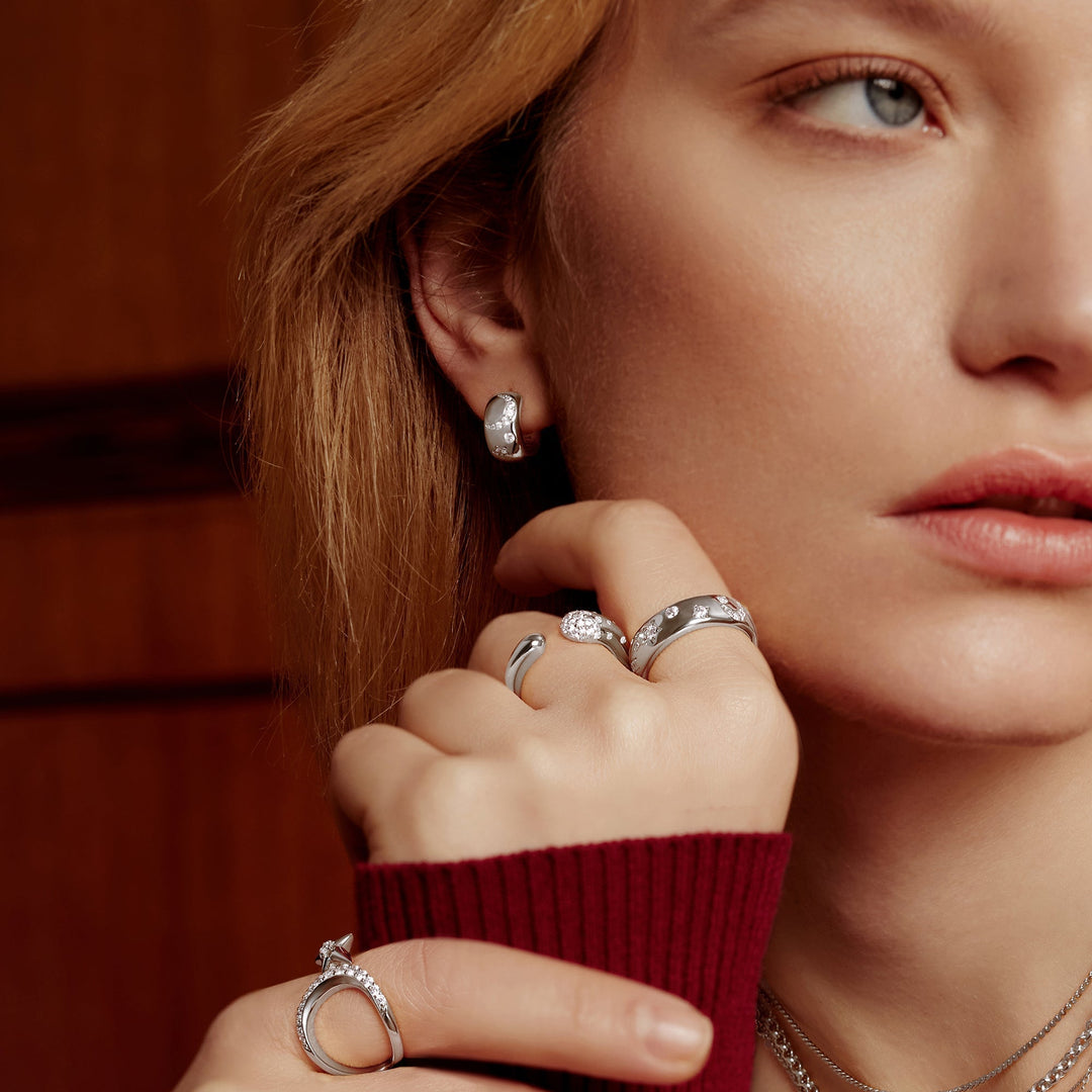 Ania Haie Silver Sparkling Moon and Star Adjustable Ring