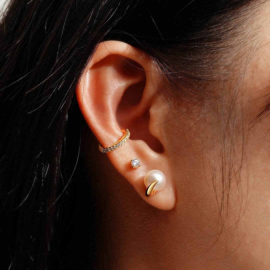 Gold Pearl Claw Stud Earrings