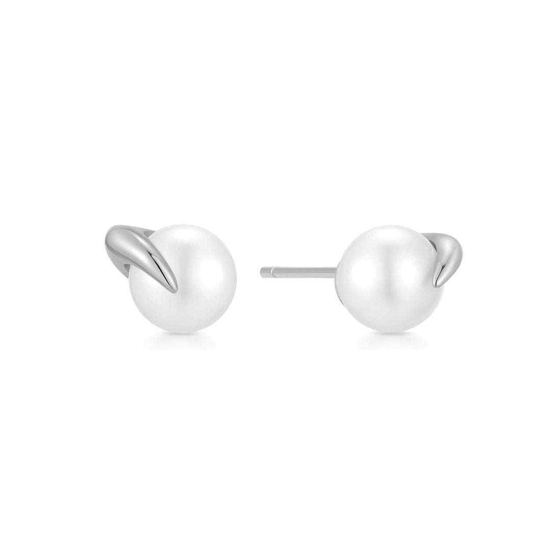 Silver Pearl Claw Stud Earrings