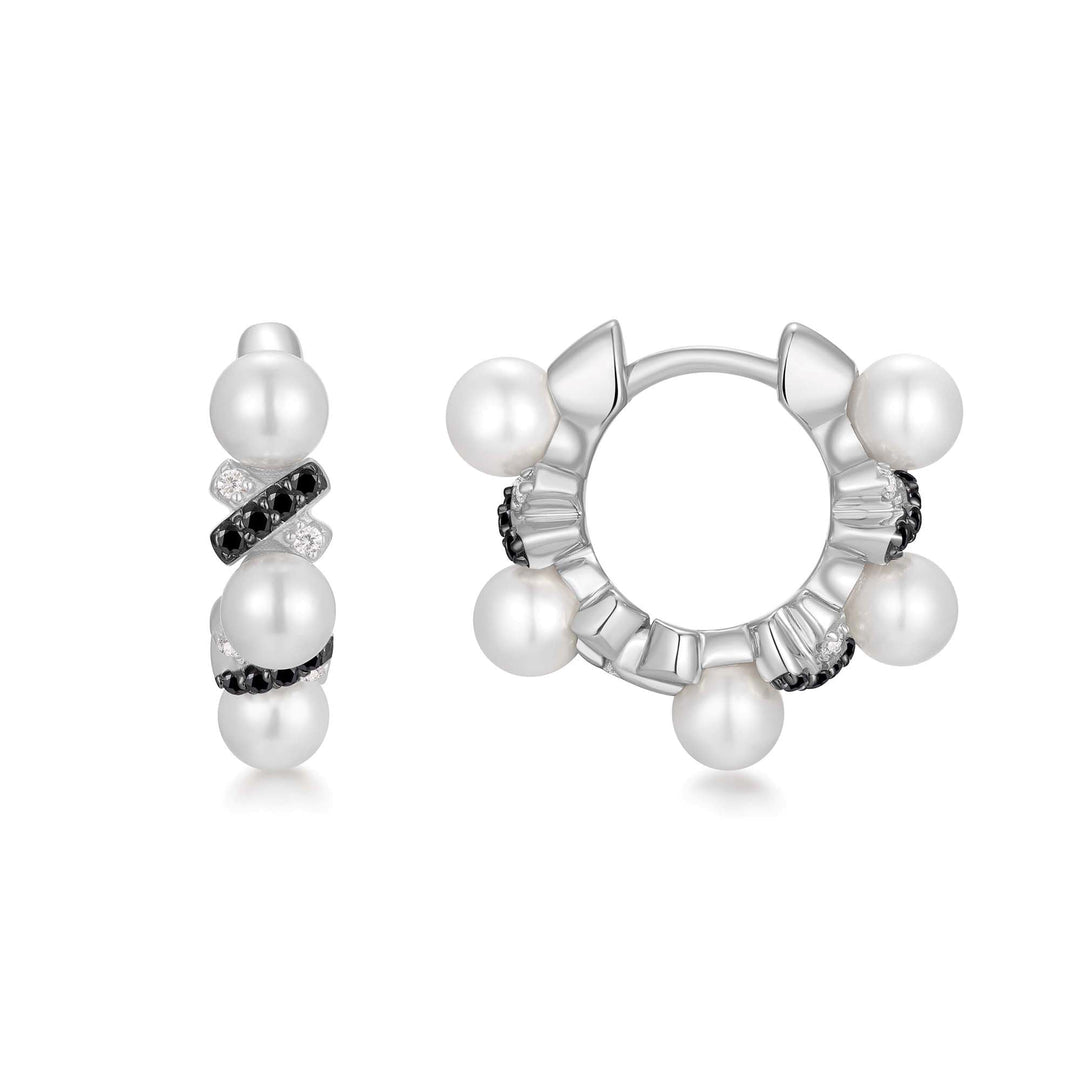 Two-Tone Sparkling Braided Shell Pearl Huggie Hoop Earrings