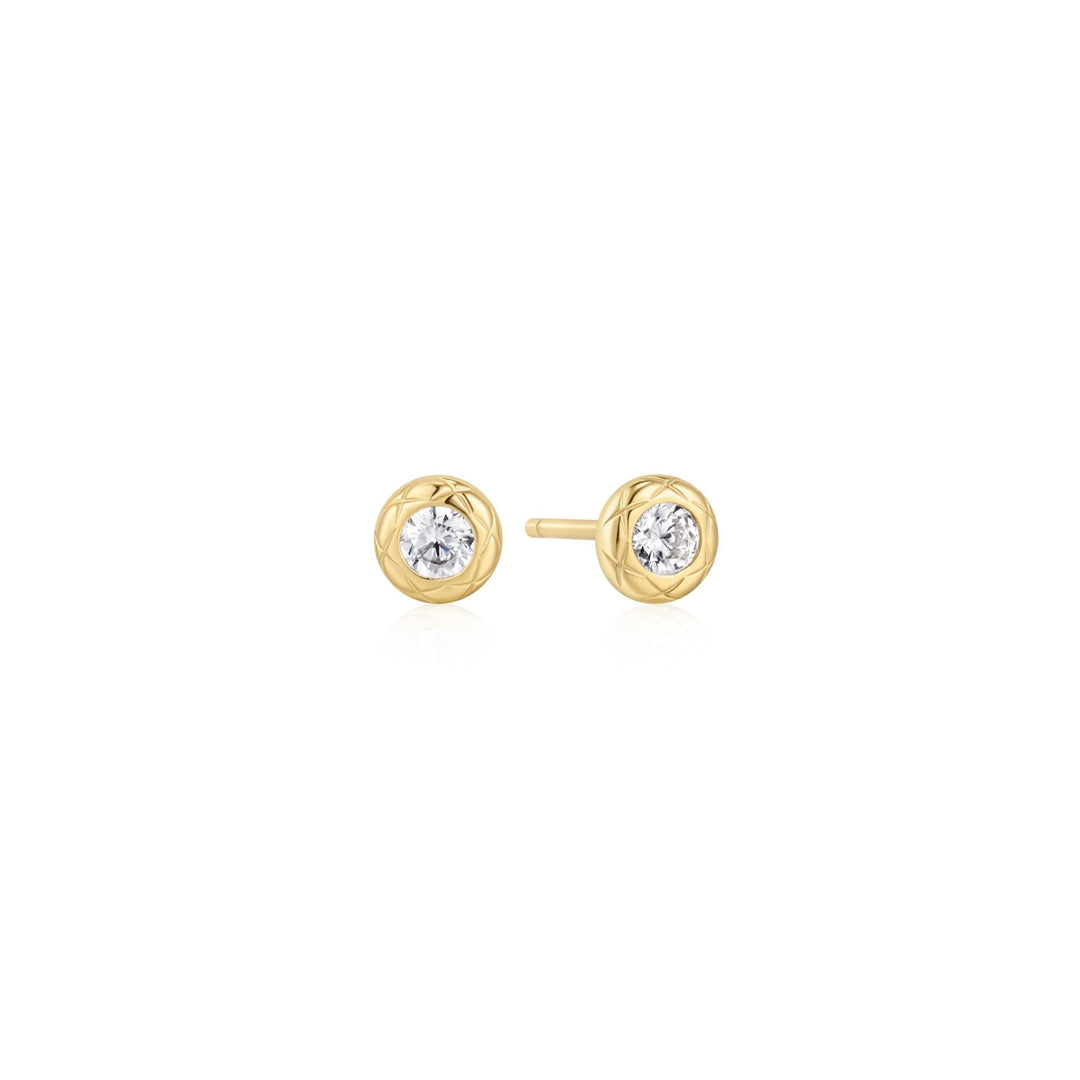 Ania Haie Gold Textured Bezel-Set Stud Earrings E072-01G