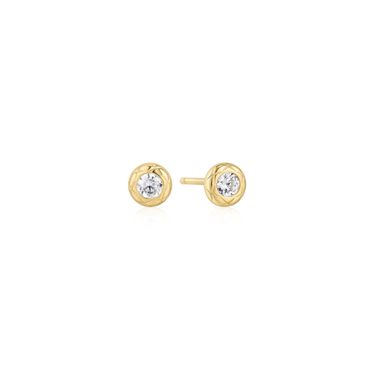 Ania Haie Gold Textured Bezel-Set Stud Earrings E072-01G