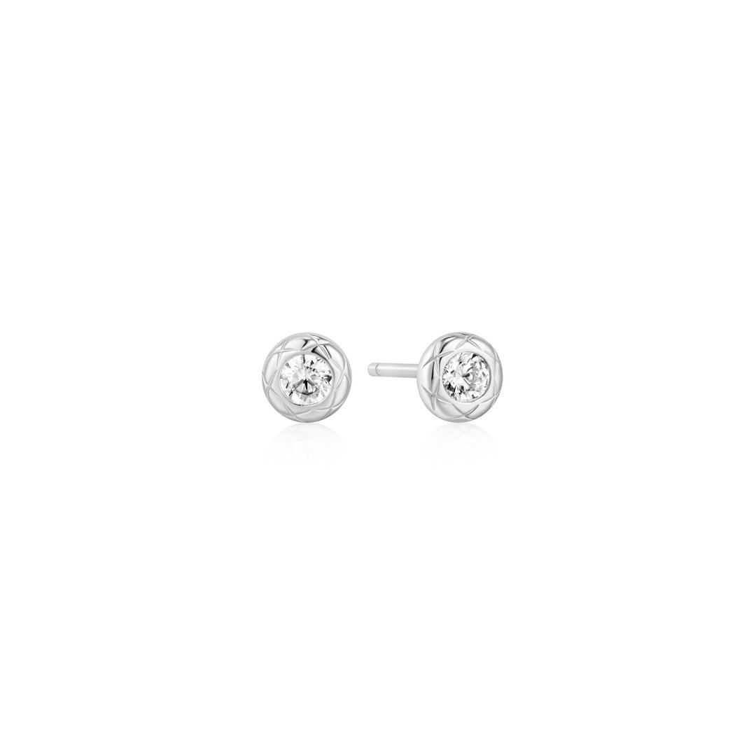 Ania Haie Silver Textured Bezel-Set Stud Earrings E072-01H