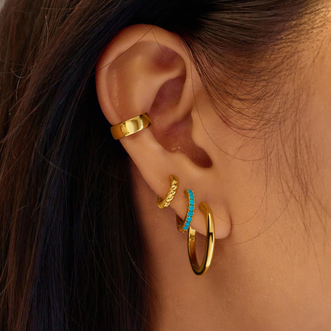 Ania Haie Gold Aqua Blue Row Huggie Hoop Earrings E073-03G