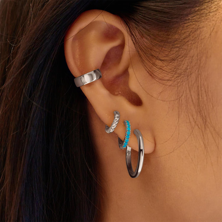 Ania Haie Silver Aqua Blue Row Huggie Hoop Earrings E073-03H