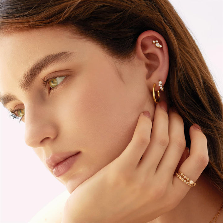 Ania Haie Gold Shell Pearl Cluster Huggie Hoop Earrings E074-05G