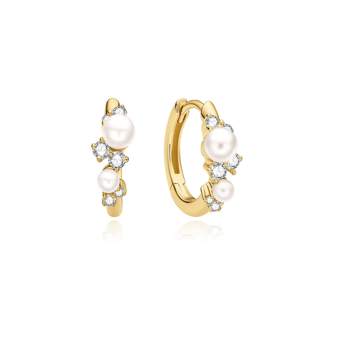 Ania Haie Gold Shell Pearl Cluster Huggie Hoop Earrings E074-05G