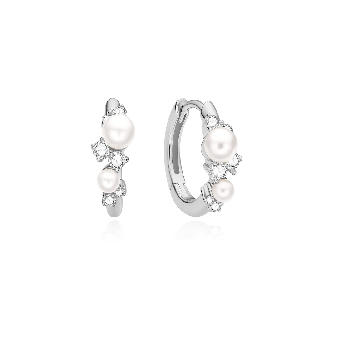 Ania Haie Silver Shell Pearl Cluster Huggie Hoop Earrings E074-05H