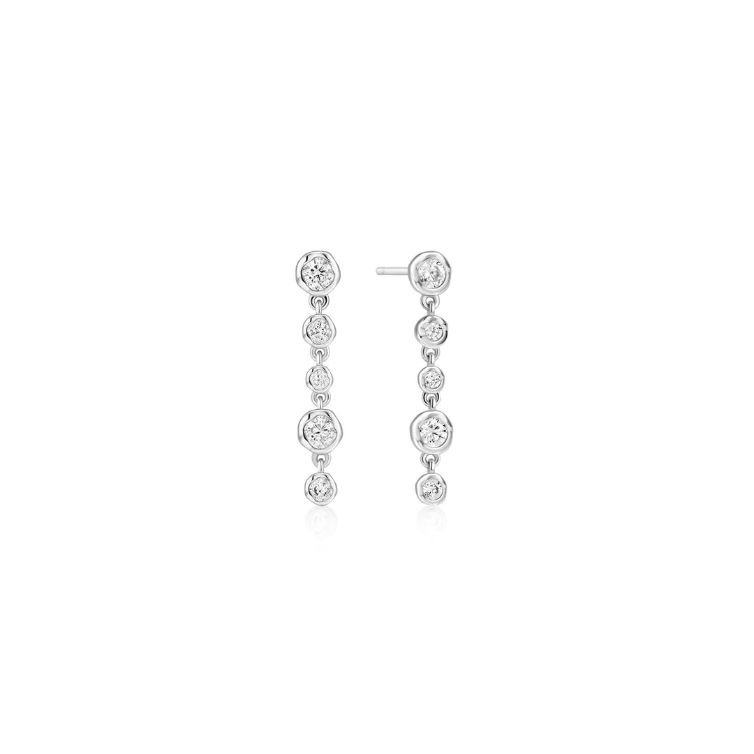 Ania Haie Silver Molten Cascade Bezel-Set Drop Stud Earrings E074-06H