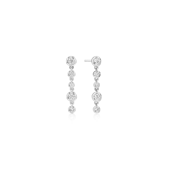 Ania Haie Silver Molten Cascade Bezel-Set Drop Stud Earrings E074-06H