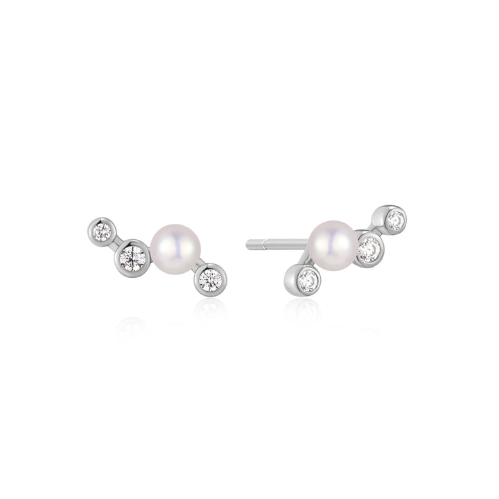 Ania Haie Silver Zig-Zag Shell Pearl Stud Earrings E074-11H