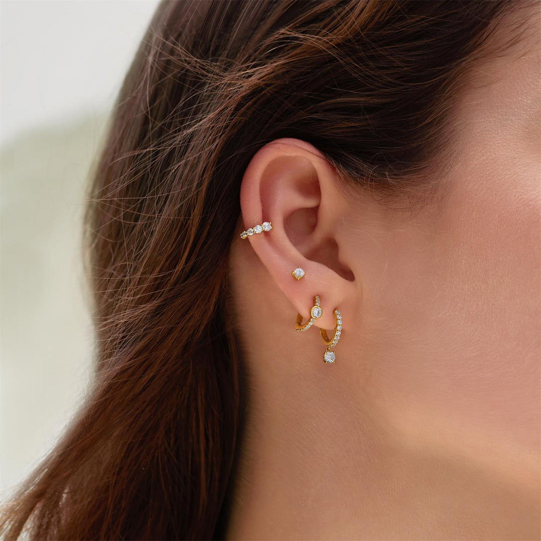Ania Haie Gold Pave Row & Bezel-Set Huggie Hoop Earrings E075-08G